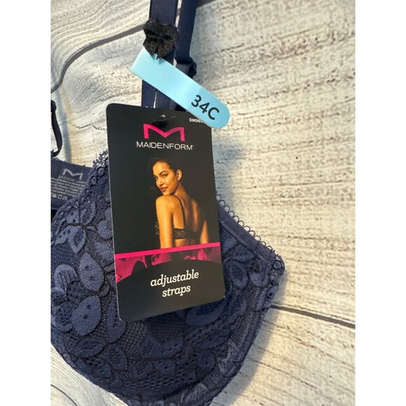 NWT Maidenform Navy Blue Lace Underwire Bra Size 34 C - Picture 2 of 5